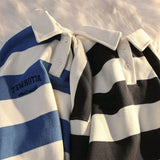 Riolio  Polo Shirts Male Large Size Retro Striped Contrast Color Polo Collar Sweater Men's Autumn Loose Coat Long Sleeves Buttons Tops