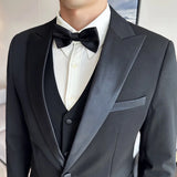 Riolio  ( Jacket + Vest + Pants ) High-end Brand Boutique Fashion Men's Casual Business Black Smoking Suit Groom Wedding Dress Tuxedo