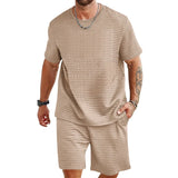 Riolio Summer Fashion Men's Set Jacquard Texture Men's Wear Crew-neck Short-sleeved T-shirt And Short Two-piece Set Free Shipping
