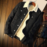 Riolio Men Winter Autumn Jacket Denim Inner Fleece Thicken Winter Jeans Jacket Coat Men's Turn-down Velvet Jacket Mens Fur Parkas