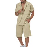 Riolio Summer Casual Men's Set Lightweight And Comfortable Men's Clothing Pocket Lapel Short-sleeved Shirt And Shorts Two-piece Suit