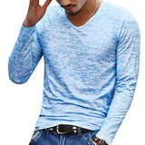 Riolio  Spring New Men's V-Neck Black T-Shirt Casual Long Sleeve Fashionable Urban Top Loose Fit Male Basic Crew Neck Tee