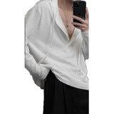 Riolio  Autumn Men's Knitted Hooded Sweater Casual Half-cardigan Button-down Solid Color Long Sleeve Hoodie Texture Loose Knitwear M-2XL