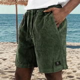 Riolio  New Arrival Men's Corduroy Shorts Casual Drawstring Elastic Waist Knee Length Loose Fit Beach Shorts for Male Summer Streetwear