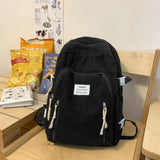 Riolio  Portable Bookbag Students Backpack Striped Velvet Large Capacity School Bags Solid Color Travel Bag