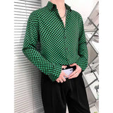 Riolio  Checkerboard Shirt Men's Black and White Plaid Long-sleeved Versatile Top