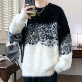 Riolio  Autumn Winter Gradient Color New Hong Kong Style Round Neck Sweater Men's Knitted Warm Pullovers