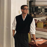 Riolio New Korean Fashion Polo Neck Men Sweater Vest Light Luxury Retro Business Knitted Sleeveless Waistcoats Leisure Premium Knitwear
