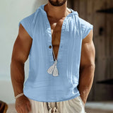 Riolio  Summer Cotton Linen Sleeveless Hooded Shirt For Men Loose Casual Solid Breathable Pullover Tops Men's Tassel Decoration Tank Top