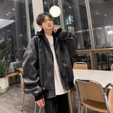 Riolio  Vintage PU Leather Bomber Jacket for Men Spring Autumn Hooded Jackets Streetwear Leather Trench Caots Windbreakers Men Clothes