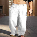 Riolio  Men's Spring and Summer Linen Pleated Wide-leg Pants Mid-rise Breathable Joggers