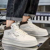 Riolio  Men's Board Shoes with Round Toe Mid-calf Height Stylish Lace-up Design Style Large Size Trendy Niche Personalized Casual Shoes