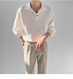 Riolio New Trendy Waffle Men Polo Shirt Leisure High Quality Solid Color Long Sleeve T-shirt Korean Fashion Autumn Loose Basic Shirts