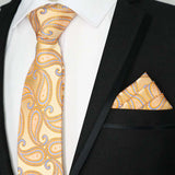 Riolio  Newest Tie Set 8CM Mens Necktie Handkerchief Neck Ties Sets For Man Yellow Color Plaids Stripes Jacquard Cravat Business Party
