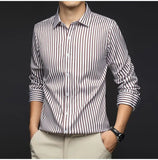 Riolio  Smart Casual Autumn Winter New Shirts Men Lapel Striped Single Breasted Korean Trend Fashion All-match Slim Long Sleeve Tops