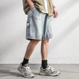 Riolio  Summer Men High Street Loose Straight Leg Denim Shorts Male American Vintage Jeans Casual Versatile Nostalgic Blue Pants