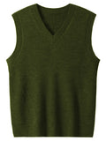 Riolio New Popular Preppy Style Men Sweater Vest Casual Knitted Streetwear Solid Color V Neck Waistcoat Leisure High Quality Knitwear