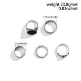 Riolio 5 pcs/set Stainless Steel Skull Black Drip Oil Ring Set for Men Punk Gothic Silver Color Finger Ring Party Jewelry Gift