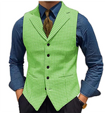 Riolio Multicolor Houndstooth Pattern Men's Suit Vest Waistcoat Wedding Clothing Tailored Party Wear Business Casual Dress V-Neck Top