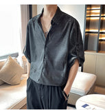 Riolio Men Shiny Design Casual Shirt Trendy Handsome Shirts Fashion Loose Half Sleeve Tops Korean Style Personality Clothing