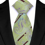 Riolio  Luxury 8CM Mens Necktie Green Color Floral Paisley Ties For Man Groom Jacquard Woven Neck Tie For Business Wedding Party