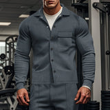 Riolio  Autumn Casual Men's Heavy Twill Lapel Long Sleeve Jacket Single-breasted Solid Color Slim-fit Jacket