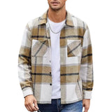 Riolio winter fits men Men Vintage Shirt Jacket Men's Plaid Print Shirt Coat Casual Button Down Jacket with Long Sleeve Fleece Shacket for Autumn