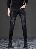 Riolio  Autumn and Spring New Fashion Trend Black Embroidery Retro Straight Leg Jeans Men's Casual Sports High Quality Elastic Jeans