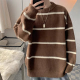 Riolio  New Korean Trendy Men Sweater Light Luxury Knitted Drooping Stripe O Neck Long Sleeve Pullover Casual High Street Knitwear M-3XL