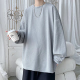 Riolio Spring Long Sleeved T-shirt Men White Casual T Shirt Men Streetwear Korean Loose Pleated T Shirt Mens Top Large Size M-5XL
