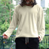 Riolio Spring And Autumn Korean Style Sweater Men's Casual Loose Plus Size men's Clothing Waffle Fabric Crew-neck Long-sleeved Pullover