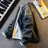 Riolio Spring Autumn Old Blue Loose Large Pocket Stand Collar Denim Jacket Men's Retro American High Street Zipper Jacket Top Urban