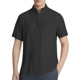 Riolio  Men's Cotton Linen Shirts Casual Short-sleeved T-shirts Hawaiian Henrey Shirt Solid Color Male Tees