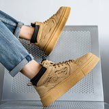 Riolio  Men's Board Shoes with Round Toe Mid-calf Height Stylish Lace-up Design Style Large Size Trendy Niche Personalized Casual Shoes