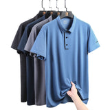 Riolio Lightweight Polo Shirt Lapel Button Jogging Tops Summer Men's Solid Color Tshirts New Men Casual Streetwear Short Sleeve Shirts