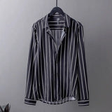 Riolio  Men Vertical Stripe Long Sleeve Shirt Wrinkle Resistant Ice Silk Korean Luxury Casual Loose Dress Shirts