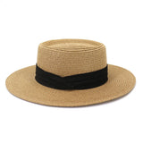 Riolio  Flat Concave Top Paper Straw Hat Spring Summer Women Men Wide Brim Beach Sun Hat Boater Style Fedora Party Cap Sombrero Hombre