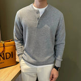 Riolio  Autumn Men Knitted Henry Sweater Long Sleeve Solid Color Jacquard O Neck Luxury Pullovers Korean Fashion Slim-fit Knitwear M-3XL