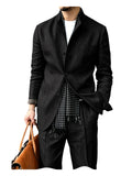 Riolio  Men's Linen Blend 2 Piece Suit Set Stand Collar Three Button Breathable Casual Blazer Pants For Business Daily Wear Summer