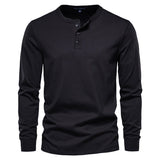 Spring New Long Sleeve T Shirt Men Casual Solid Henry Collar T Shirt Man Fashion High Quality 100% Cotton Mens T Shirts