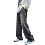 Riolio American retro men and women trendy star shaped graphic design straight leg jeans loose hip-hop wide leg casual pants y2k