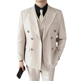 Riolio  Casual Men's Three-Piece Suit Set with Notch Lapel Double-Breasted Fashionable Business Casual Dinner Dress