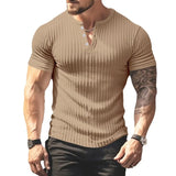 Riolio Summer Slim Henry shirt short sleeve T-shirt Small T-shirt casual top sports fitness men's round neck T-shirt Ropa Hombre