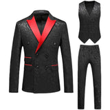 Riolio  Plus Size Three Piece Suit Casual Wedding Men's Set Korean Style Slim Fit Business Formal Cotton Blend Fabric with Flower Pat...