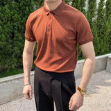 Riolio  Summer Men Clothing Short Sleeve Men's Polo Shirt Fashion Slim Casual Design Sense Lapel Button Solid Color Golf Polo T Shirt