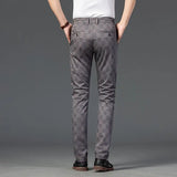 Riolio  Spring Young Men's Plaid Business Casual Pants Men's British Small Straight Slim-fitting Trend Non-iron Burgundy Trousers