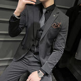 Riolio  ( Blazer + Vest + Pants ) Boutique Fashion Solid Color Men's Slim Casual Business Suit Three-piece Set Groom Wedding Dress Party