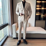 Riolio  Black Black Slim Fit Three Piece Suit Korean Style Double Breasted Autumn Winter Men's Fashionable AE Stock