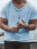 Riolio  Solid Color Basic T-shirts Men Short Sleeve O Neck Casual Tees Shirt Summer Clothes Mens Fashion Loose Pullovers Tops Streetwear