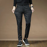 Riolio  Brand Clothing Autumn Thick Style Plaid Work Stretch Pants Men Business Fashion Slim Grey Party Casual Pant Trousers Male